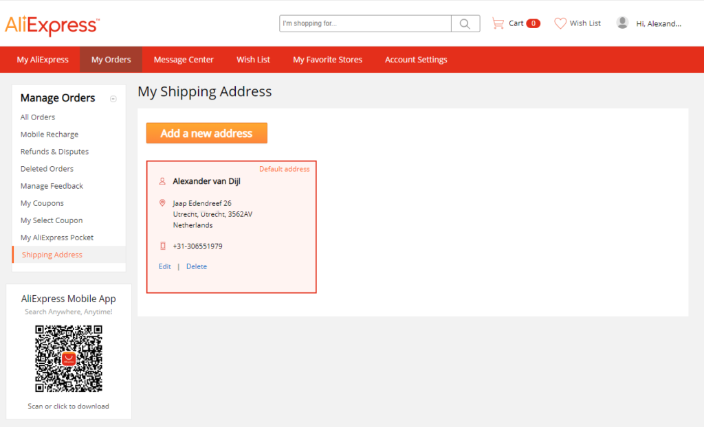 AliExpress adres invullen lukt niet